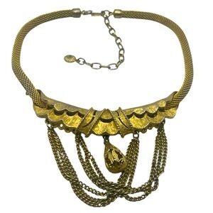 TAN signed gold tone chain festoon vintage necklace